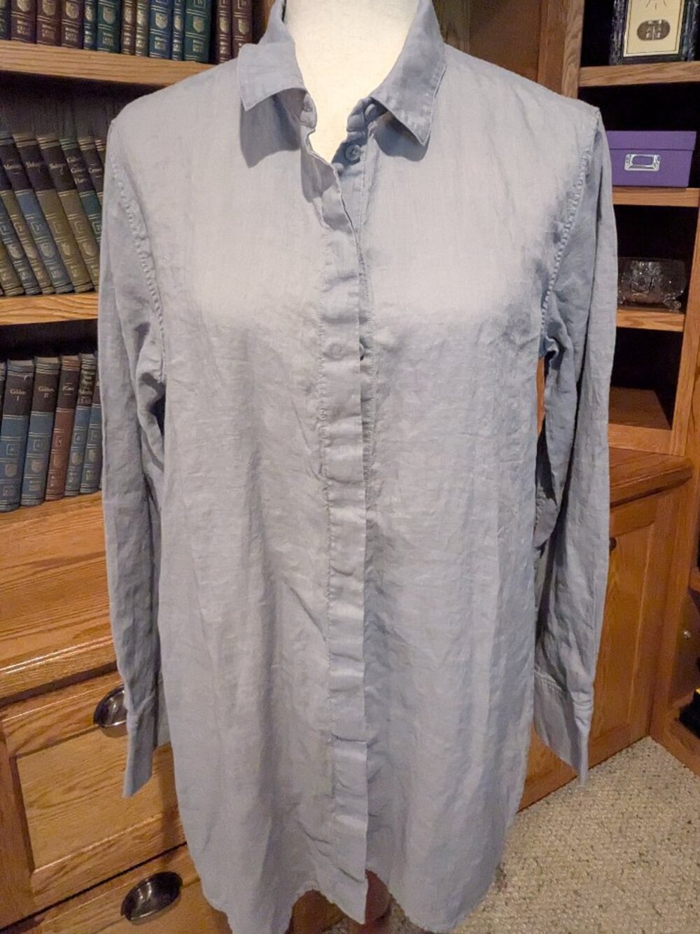 COS Light Gray Cotton Tunic Button Front Shirt Dress Size 14